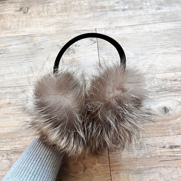 Real Fur Ear Muffs Brown Cream Fox Fur Style Plush Winter Warm Luxury Nordic main image 8